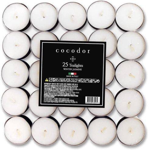 COCODOR Scented Tealight Candles, Winter Jasmine, 25 Pack, 4-5 Hour Burn Time, Made in Italy, Cotton Wick Home Deco