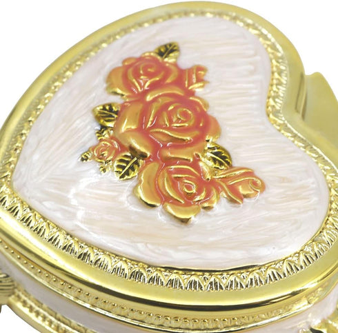 ROSIKING Gold Heart Emboss Alloy Metal Music Box Wind Up Antique Jewelry Musical Boxes Christmas Birthday Valentine's