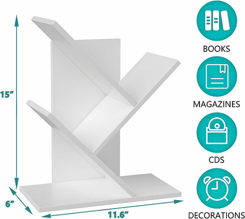 R RUISHENG 3 Tier Small Tree Bookshelf Storage Organizer Shelves Floor Standing Bookcase Desk Wood Storage Rack