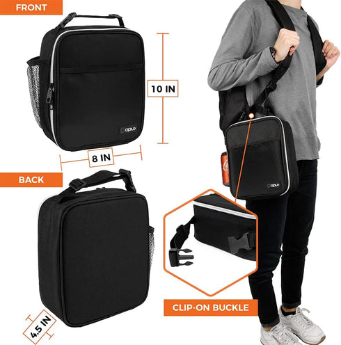 opux Premium Insulated Lunch Box, Soft Lunch Bag for Kids and Adults, Leakproof Black Cooler Tote