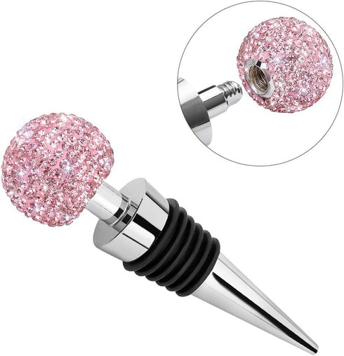 Soleebee Bling Decorative Wine Stoppers, Crystal Rhinestone Bottle Stoppers for Gifts, Bar, Holiday Party (Pink)