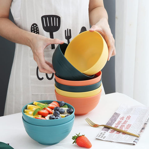 Kyraton Plastic Cereal Bowls - 8 Pieces, 26 oz, Unbreakable and Reusable Lightweight Bowl for Rice, Noodle, Soup,