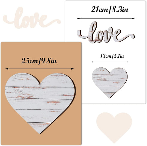 3 Pcs Wooden Hearts Decor, Rustic Hanging Love Plaque for Wall Home Farmhouse Living Room Bedroom Gifts (White)