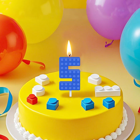 5 Number Building Block Birthday Candle Blue Numeral Cake Topper Candle for Boys, Novelty Candle for Building Block