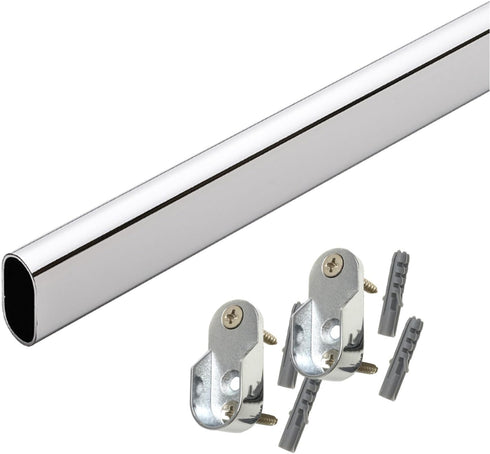 60" Polished Chrome Oval Closet Rod with Screw-On End Supports, 1 Pack