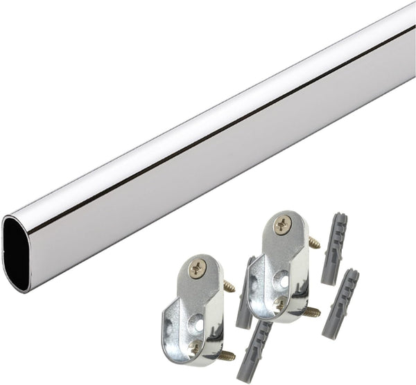 60" Polished Chrome Oval Closet Rod with Screw-On End Supports, 1 Pack