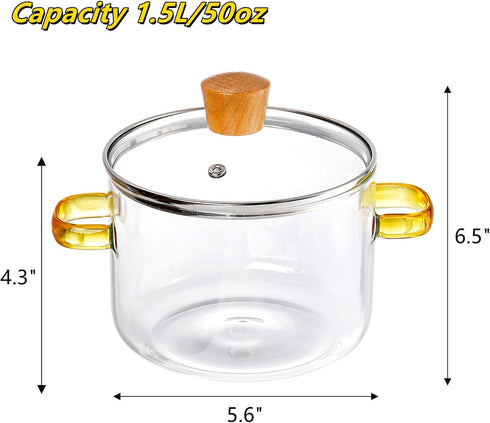 Frcctre 1.5L/50oz Glass Cooking Pot with Lid, Glass Saucepan with Cover, Heat Resistant Glass Stovetop Pot with Lid for Pasta Noodle, Soup, Milk, Baby Food by Frcctre
