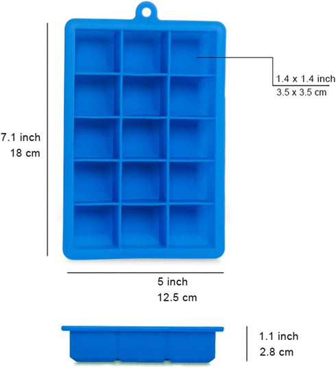 AYI&AYEE Silicone Ice Cube Trays, 2 Pack with Lids, 15 Cavities 1 2/5 inch Square Molds, BPA Free