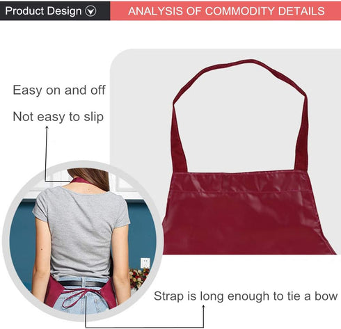 PU Kitchen Oil and Waterproof Aprons for Women, Pocket for Cooking and Washing