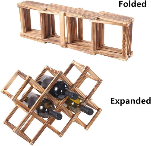 PENGKE Wine Rack Countertop, 10 Bottles Stackable Wood Wine Storage Racks, Free Standing Wine Bottle Stand Holder