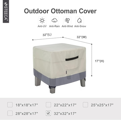 32L 32W 17H inch Patio Ottoman Cover, Waterproof Outdoor Square Furniture Cover for Side & End Table x x