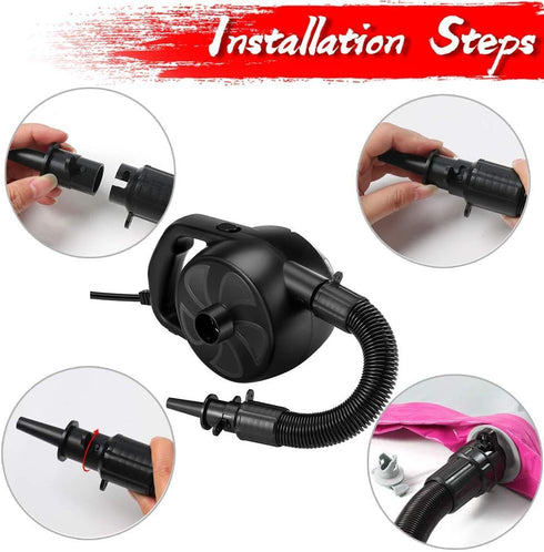 BUYMAX Electric Air Pump High Power Inflator & Deflator Valve with 5 Nozzles for Air Mattress, Rafts, Pools (300W Black)