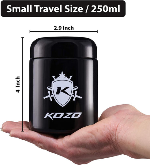 KOZO Black Glass Airtight Storage Jar, with UV Protection. Airtight Container with Humidity Pack. Keep your Serving Spices and Herbs Fresh for Longer. Small, Stylish Half Oz Size (1/2 OZ - 250ml)