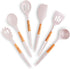 Silicone Cooking Utensils Set (6 pcs) – Natural Wood Kitchen Utensils, Eco Friendly & BPA Free, Non-Scratch, White