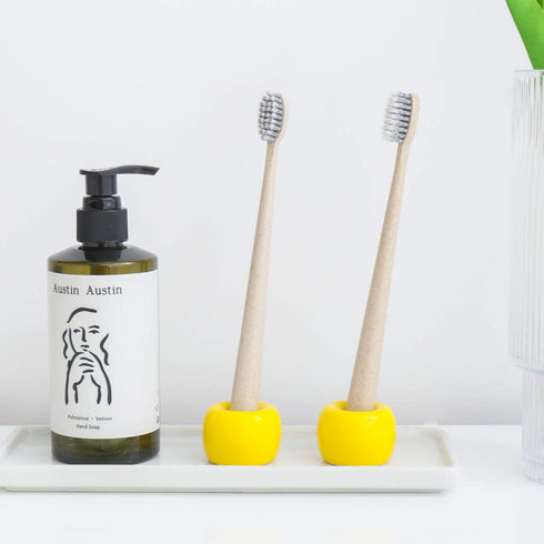 Airmoon Mini Ceramics Handmade Couple Toothbrush Holder - Pack of 2 for Bathroom Vanity Countertops