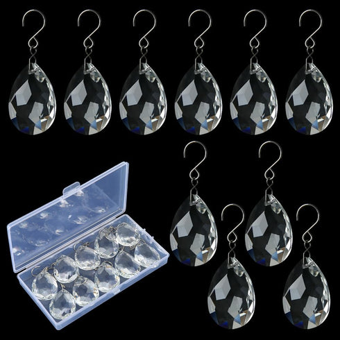 10pcs 38mm Crystal Suncatcher, Hanging Clear Teardrops Crystals Chandelier Parts Prisms Pendants with Hook for Windows
