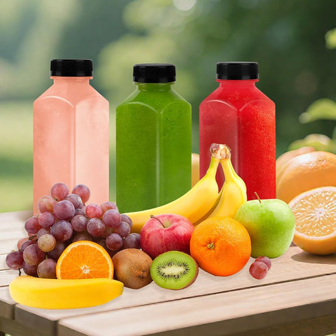 Lissomballon 10 12oz Pcs Plastic Juice Bottles With Caps, Reusable Food Grade Chear Juice Containers for Juicing