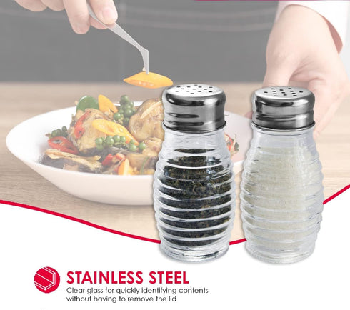 Home Basics Beehive-Style Glass Salt and Pepper Shakers (Silver) - 2 Piece Set with Easy Screw On Lids