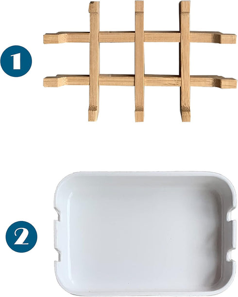 Aoheuo Modern Bamboo Fiber Soap Holder and Dish Combination, Removable, 5.12 Long, 3 Wide, White, 2 Pack