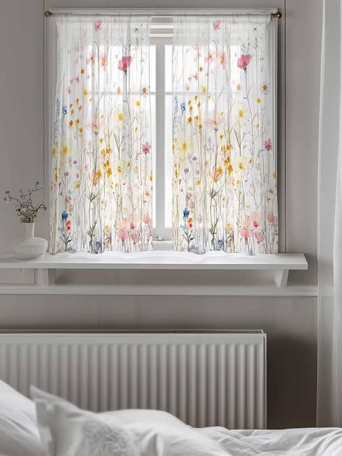 Yomandocix 45 Inch 27.5"x45" 2 Spring FlowersSheer Kitchen Tier Curtains Length, Botanical Florals Cafe Window