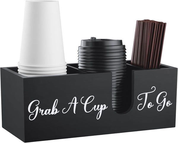 ALELION Coffee Cup Holder for Countertop, Wood Coffee Bar Accessories and Organizer for Cup Lid Stirrers