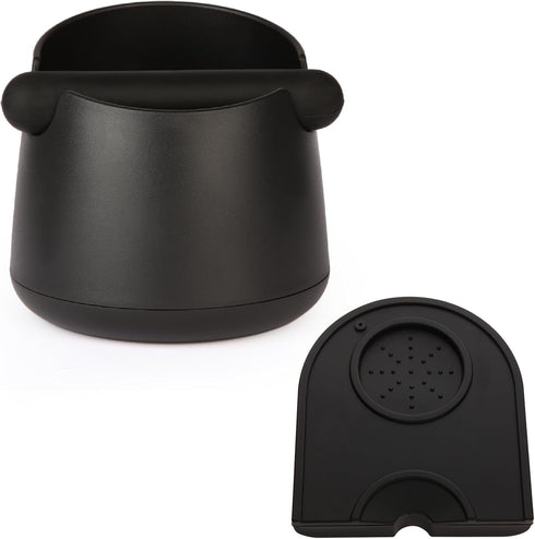 Knock Box Large Capacity Design, Espresso Knock Box Tamping Mat, Set of 2 with Removable Knock Bar