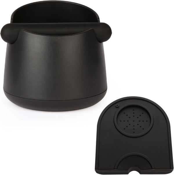 Knock Box Large Capacity Design, Espresso Knock Box Tamping Mat, Set of 2 with Removable Knock Bar