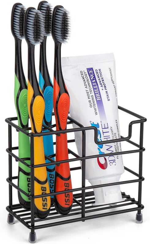 Wbbog Toothbrush Holder for Bathrooms, Stainless Steel Bathroom Black Toothbrush and Toothpaste Holder