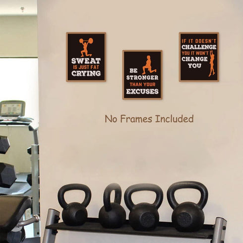 Sports Art Print Set of 4, Inspirational Fitness Quote Wall Art, Motivational Bodybuilding Phrases, Gym Training Decor
