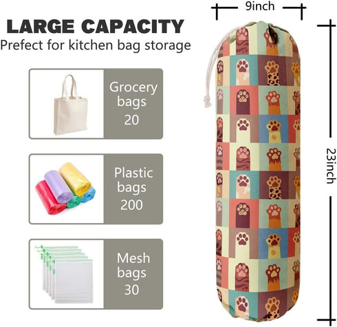 Cat Pattern Grocery Bags Holder Organizer For Shopping Bags,Wall Mount Plastic Bags Storage Container Dispensers, Pet Lovers Home Kitchen Gifts For Women, Family, Friends, Cat Dad, Cat Mom