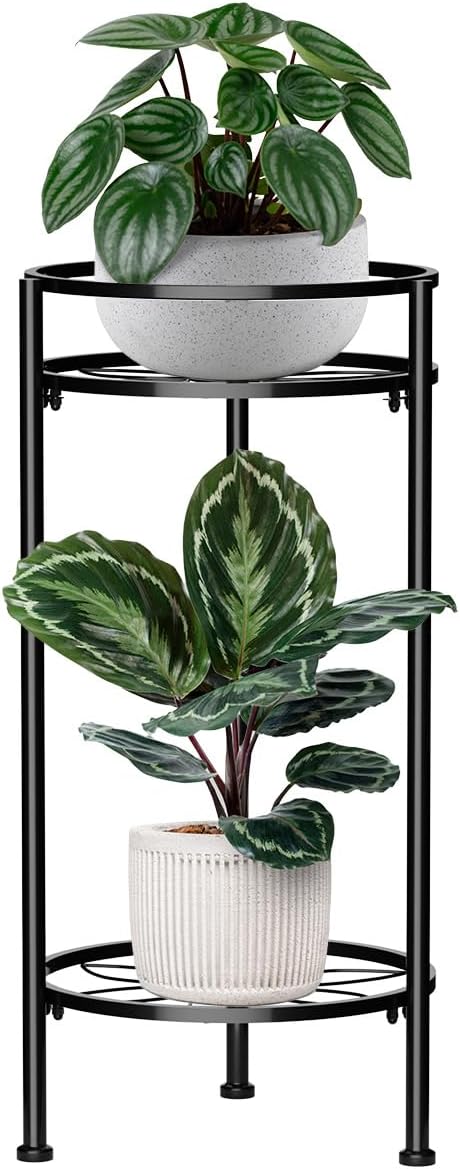 H HOMEXIN Plant Stand Indoor, 2 Tier Metal Tall Plant Stands 23.4"