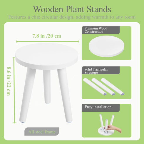 2PCS Samll 8.6"Tall Plant Stand Indoor/Outdoor for Plants,Wood White Planter Stands Holder Mid Century Pedestal