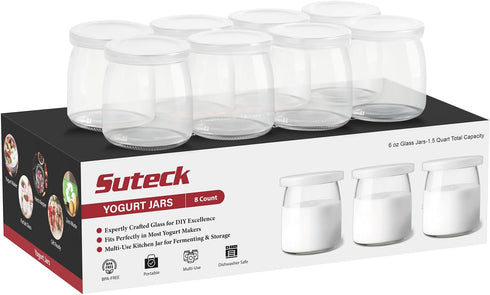 Suteck Yogurt Jars - 8 Count 6oz Small Glass Yogurt Cups With