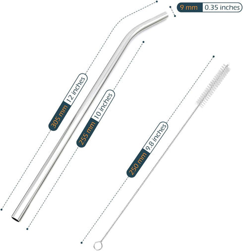 GFDesign Big Drinking Straws, Reusable 12 Inches Extra Long, 9mm Extra Wide, Set of 4 with 2 Cleaning Brushes