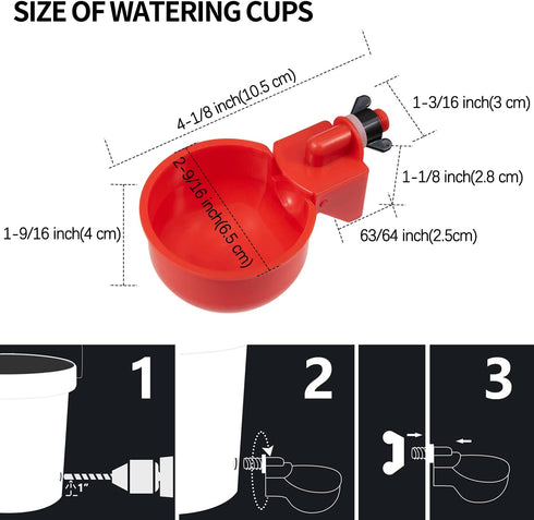 8 Pack 5 Chicken Waterer Cups Automatic Chicken Water Cups for Poultry LANARP Float Style Gravity Chicken Watering