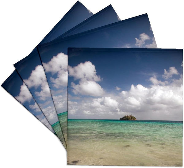 3dRose CST_205337_3 Paddys Island from Devils Beach Turtle Island Fiji - Ceramic Tile Coasters (Set of 4)
