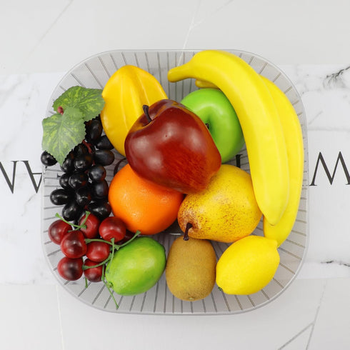 ginojex 21 Set Pcs Simulation Fruits Mixed Lifelike Artificial Grape Fake Apple Lemon Banana for Home Decor Photography
