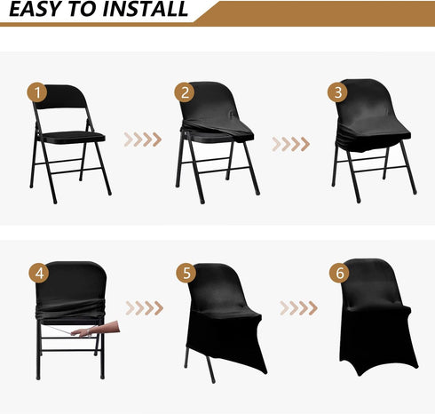 6 Spandex Folding Chair Covers, Black Folding Chair Slipcovers PCS, Universal Fitted Chair Slipcovers for Wedding