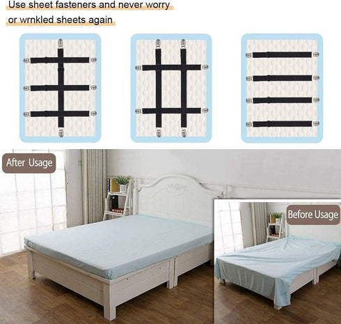 8Pcs Adjustable Bed Sheet Straps Clips, Elastic Fasteners Holder for Mattress, Sofa, Table Cloth