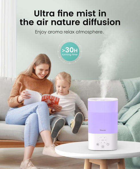 3.5L Pharata Humidifiers for Bedroom Home, Top Fill Air Cool Mist Humidifiers for Baby Large Room Indoor Plants