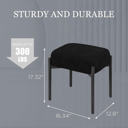 16.3"L 12.8"W 17.3"H 4 Vanity Stool Chair Faux Fur, x x Soft Ottoman, Makeup Chair Bench Furry Padded Seat with Metal