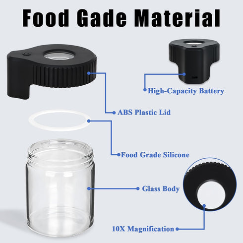 Magnifying Jar with Light, Light-Up LED Transparent Glass Air Tight Storage Jar