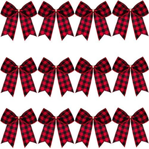 WILLBOND 12 Pieces Buffalo Plaid Bows, Decorative Velvet Bows for Wreaths and Valentine Day Gift Wrap