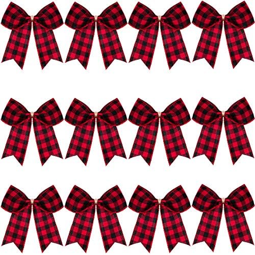 WILLBOND 12 Pieces Buffalo Plaid Bows, Decorative Velvet Bows for Wreaths and Valentine Day Gift Wrap