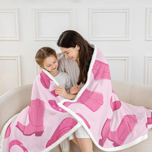 90"X90" Erosebridal Cowgirl Throw Blanket Cute Kawaii Pink Cowgirl Queen Fleece Blanket Gifts For Girls Women Cowboy