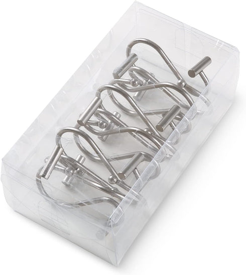 Nickel Shower Curtain Hooks - Rust Proof Decorative Rings for Bathroom, Silver Metal T-Bar Design, Set of 12