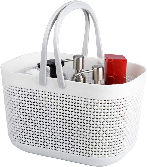 UUJOLY Plastic Organizer Storage Baskets with Handles - Shower Caddy Bins for Bathroom and Kitchen (White)