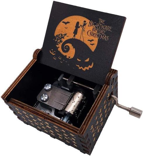 Youtang Hand Crank Music Box, Halloween Christmas Laser Engraved Wood Musical Box Gift for Christmas, Birthday,
