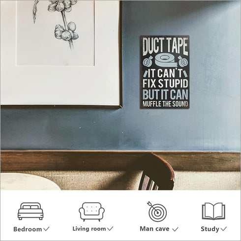 Putuo Decor Funny Sarcastic Metal Sign, Man Cave Bar Decor, Duct Tape It Can't Fix Stupid, 12x8 Inches