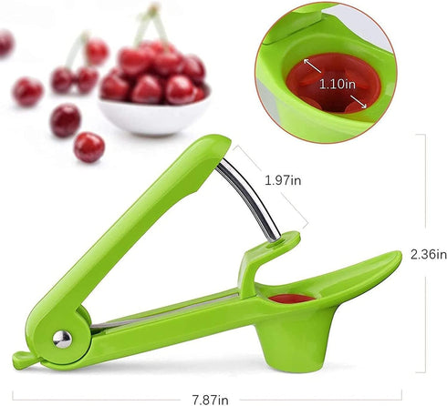 Yun River Cherry and Olive Pitter in Green, Stainless Steel, Easy to Use, Dishwasher Safe